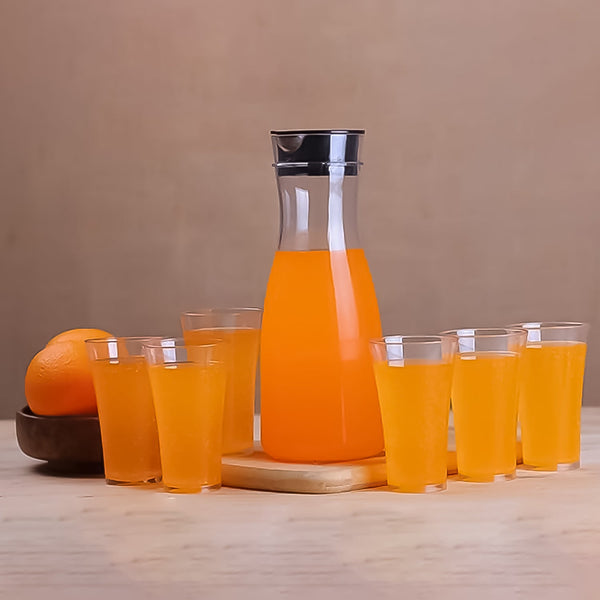 Transparent Unbreakable Water Juicy Jug and 6 Pcs. Glass Combo Set for Dining Table Office Restaurant Pitcher
