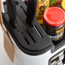 Multifunctional Kitchen Storage Organizer Rack with 6 Spice Containers, Knife & Spoon Holder, and Top Shelf