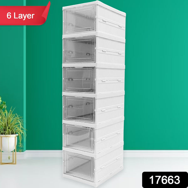 6-Layer Stackable Foldable Storage Organizer Cart for Clothes, Kitchen, Closet & Bathroom